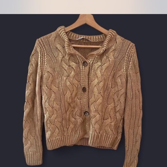 Zara Gold Cable Knit Cardigan - Picture 2 of 6